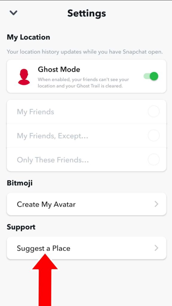 snapchat settings page
